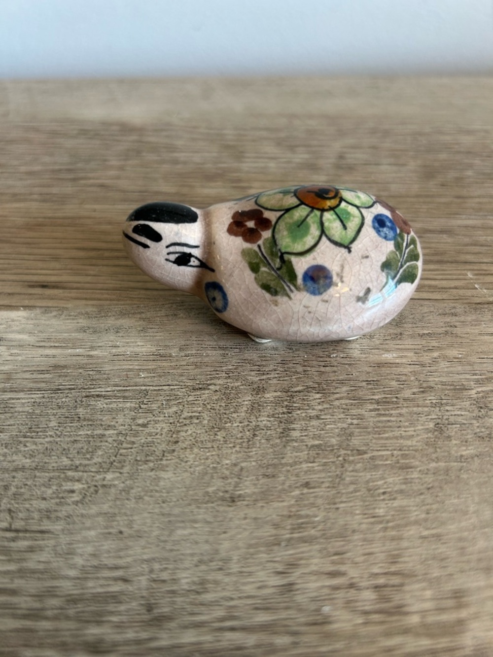 Vintage Tonala Mexico Folk Art Pottery Turtle Figurine 2.75” Floral